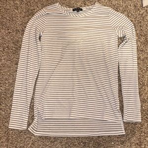 grey and white striped long sleeve shirt